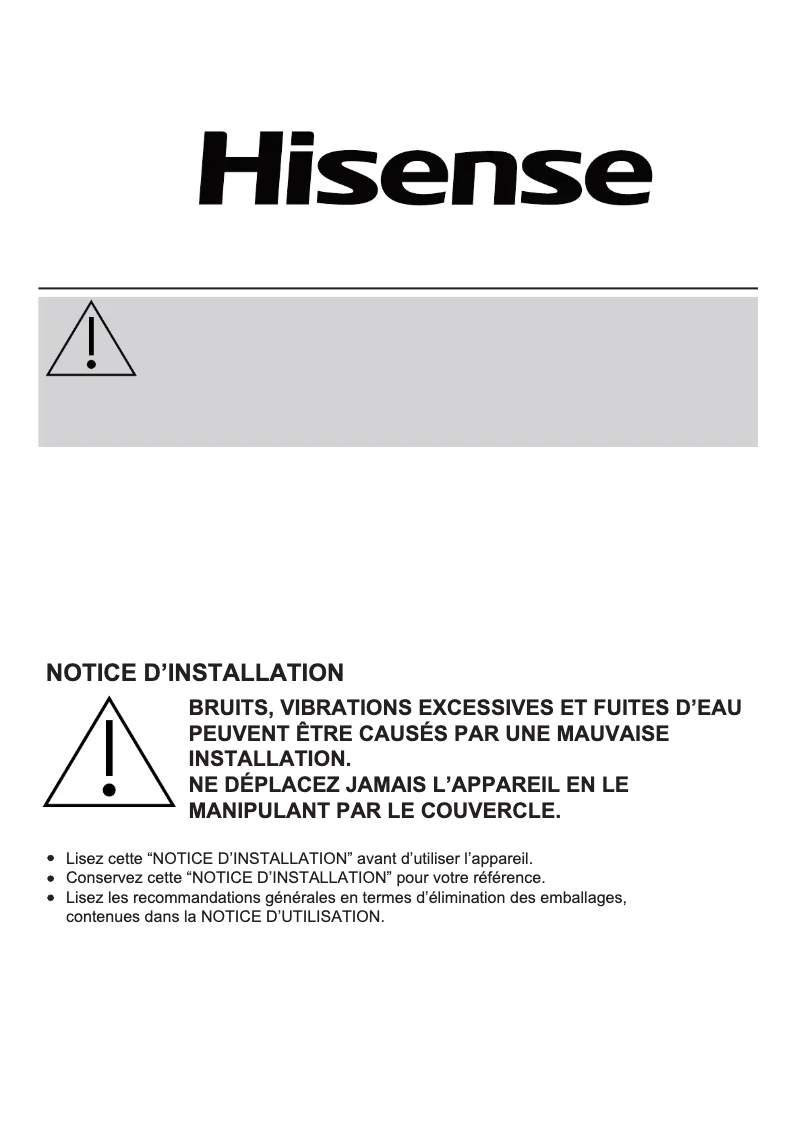 Page 1 de la notice Manuel utilisateur Hisense W814BLT
