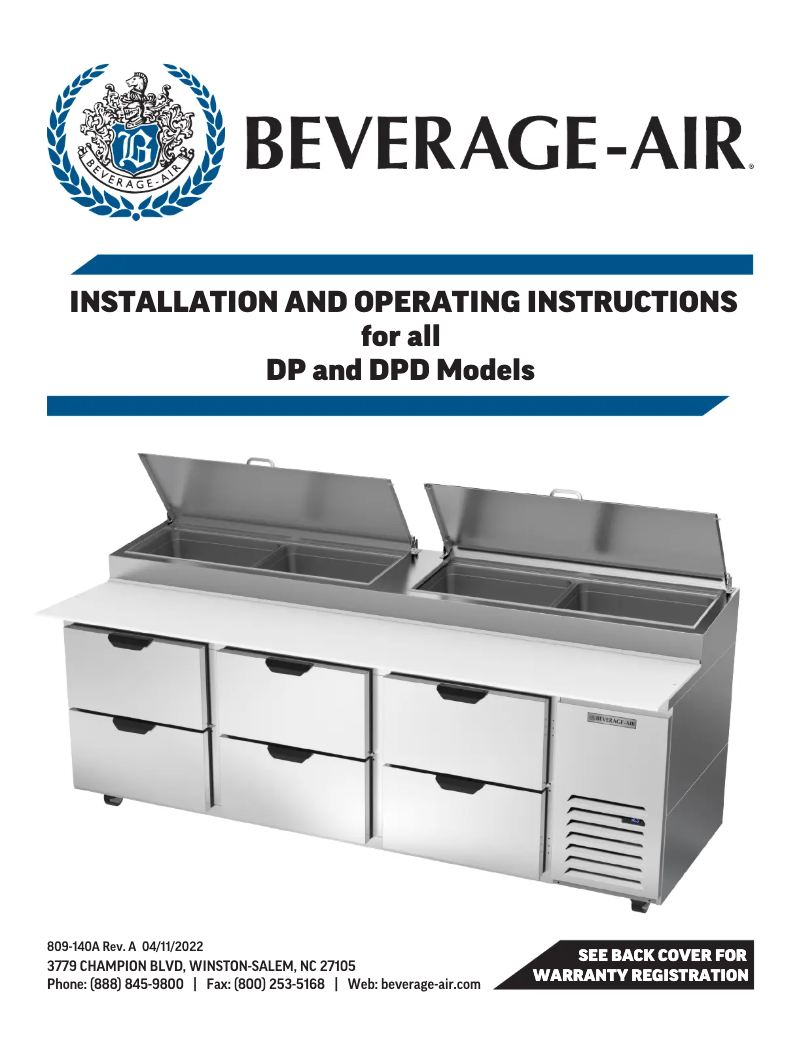 Page 1 de la notice Manuel utilisateur Beverage-Air DPD60HC-3-CL