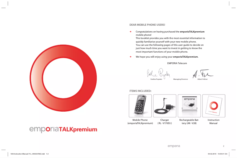Image de la première page du manuel de l'appareil Talk Premium