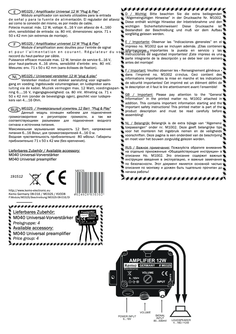 Page 1 de la notice Manuel utilisateur Kemo M032S