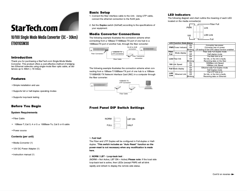 Page 1 de la notice Manuel utilisateur StarTech.com ET90110SM30