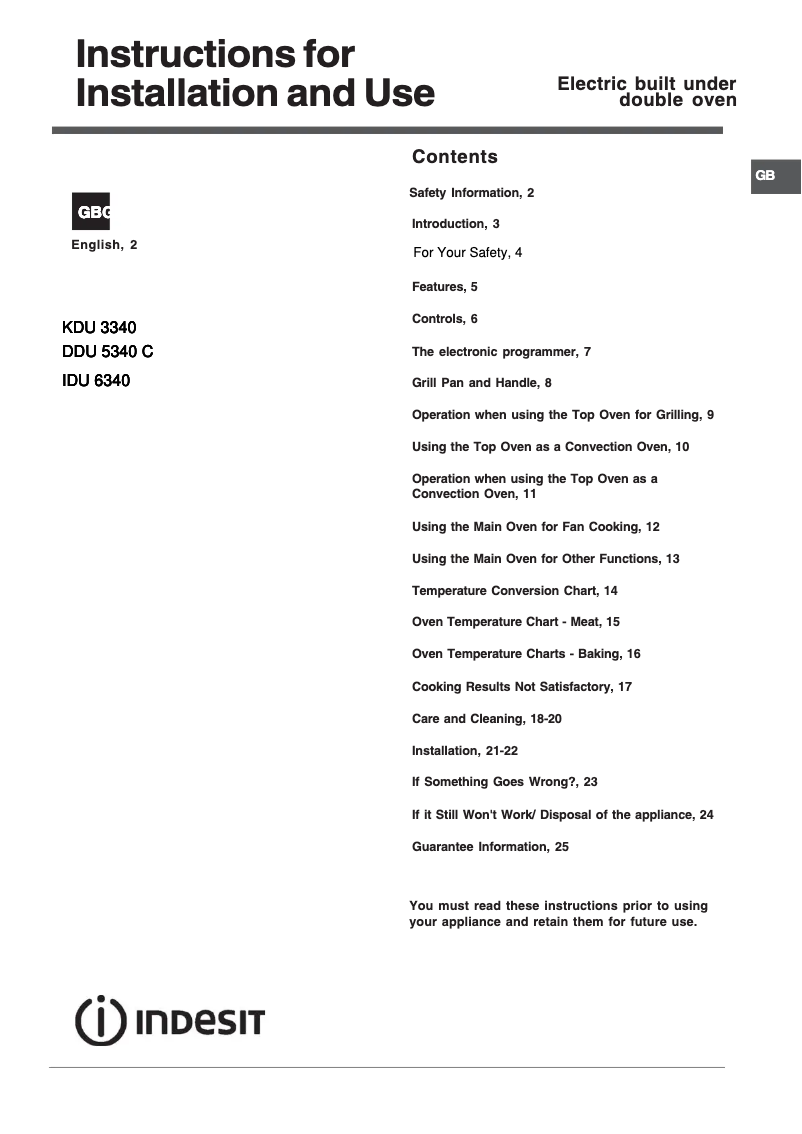 Image de la première page du manuel de l'appareil IDU 6340 BL