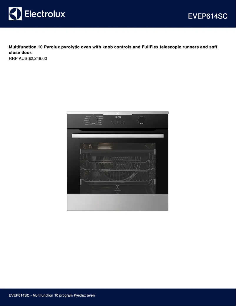 Page 1 de la notice Fiche technique Electrolux EVEP614SC