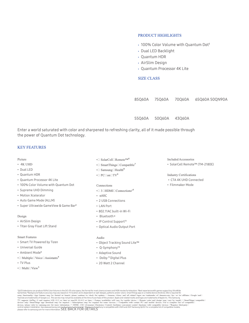 Page n°1 - Fiche technique Samsung QN75Q60A