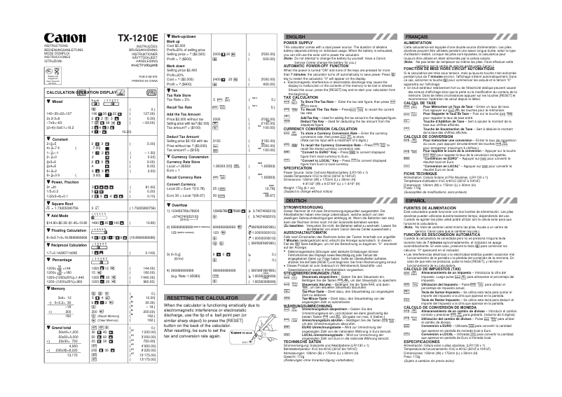 Page 1 de la notice Manuel utilisateur Canon TX-1210E