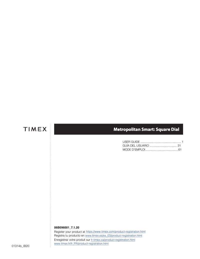 Page n°1 - Manuel utilisateur Timex Metropolitan S