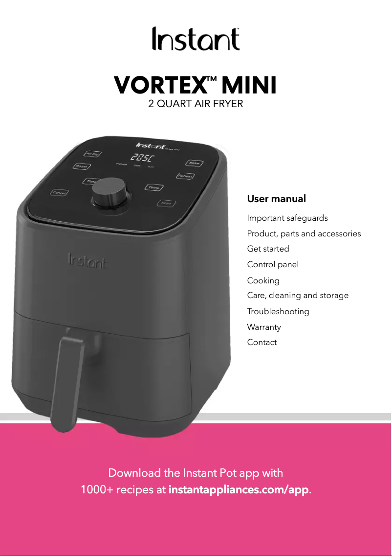 Page 1 de la notice Manuel utilisateur Instant Vortex Mini