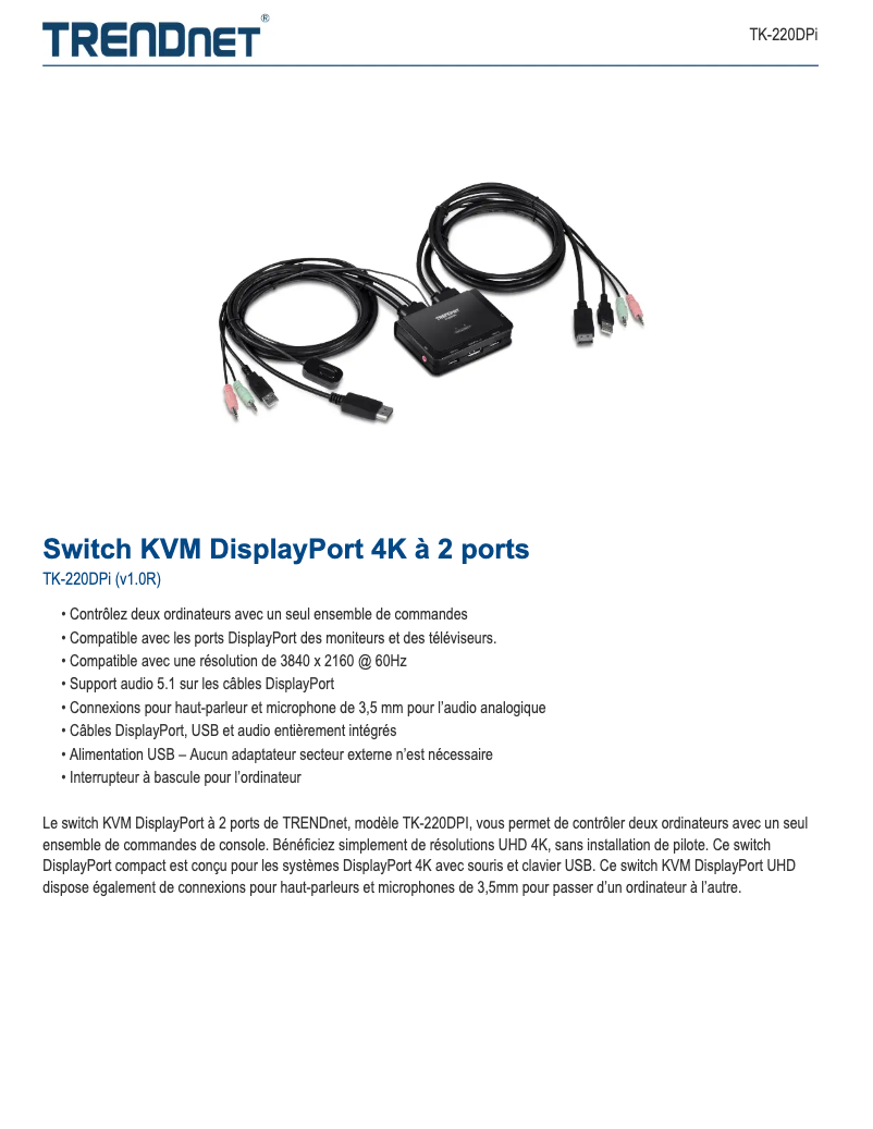 Page n°1 - Fiche technique TRENDnet TK-220DPi
