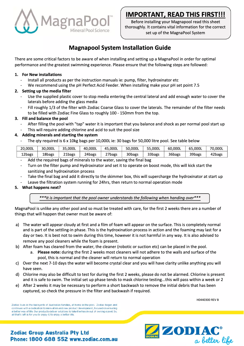Page n°1 - Manuel utilisateur MagnaPool Hydroxinator iQ pH Mid