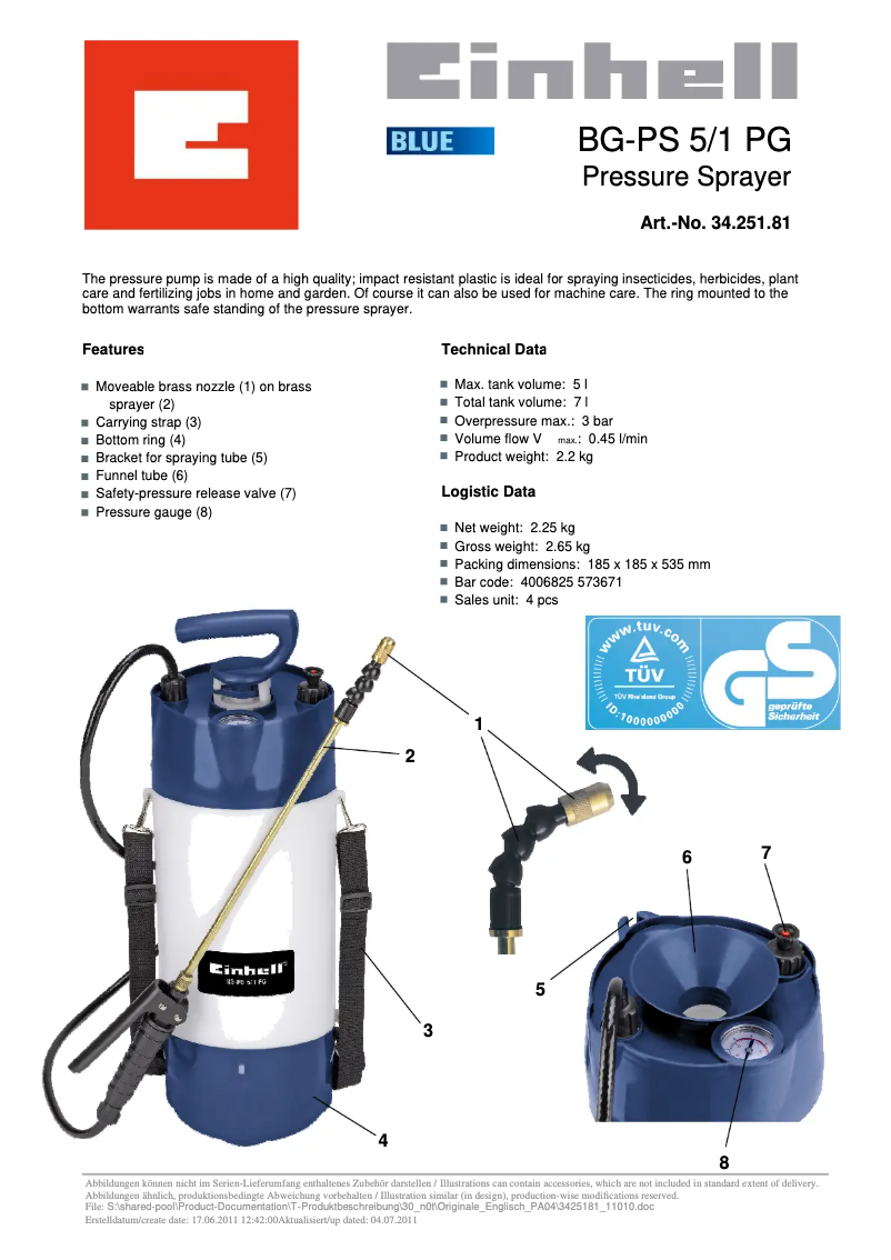 Page n°1 - Manuel utilisateur Einhell BG-PS 5/1 PG