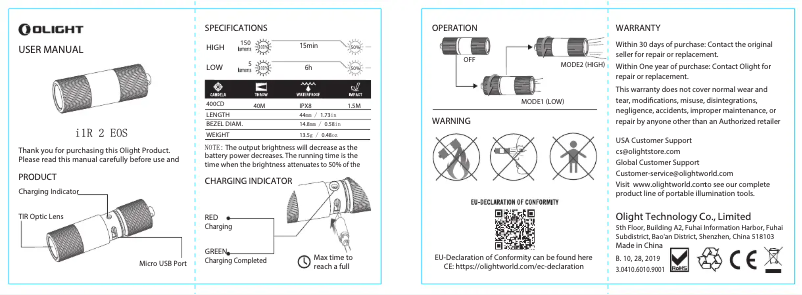 Page 1 de la notice Manuel utilisateur Olight i1R 2 EOS