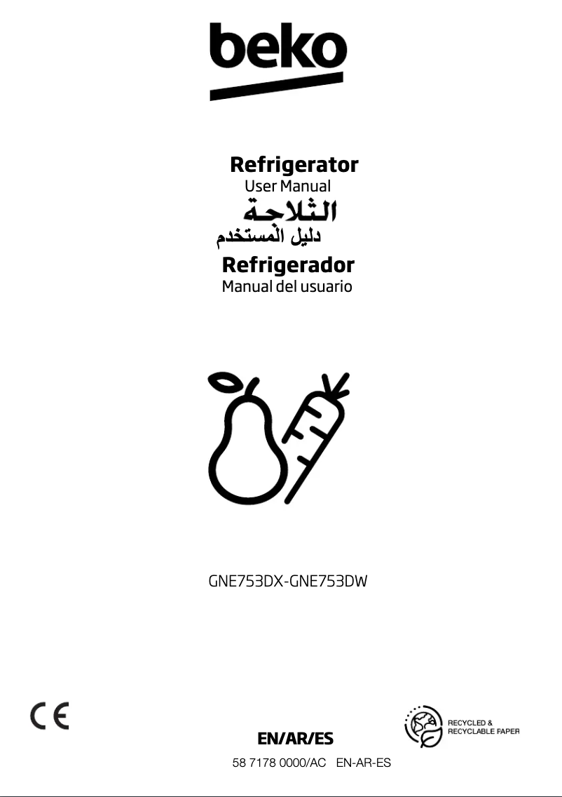 Page 1 de la notice Manuel utilisateur Beko GNE753DX