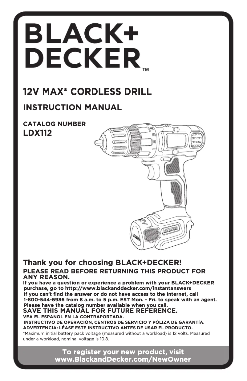 Page 1 de la notice Manuel utilisateur Black & Decker LDX112PK