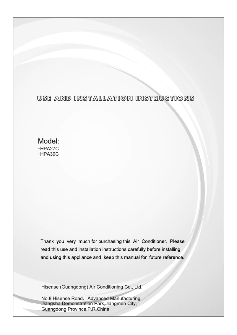 Page n°1 - Manuel utilisateur Hisense HPA33C