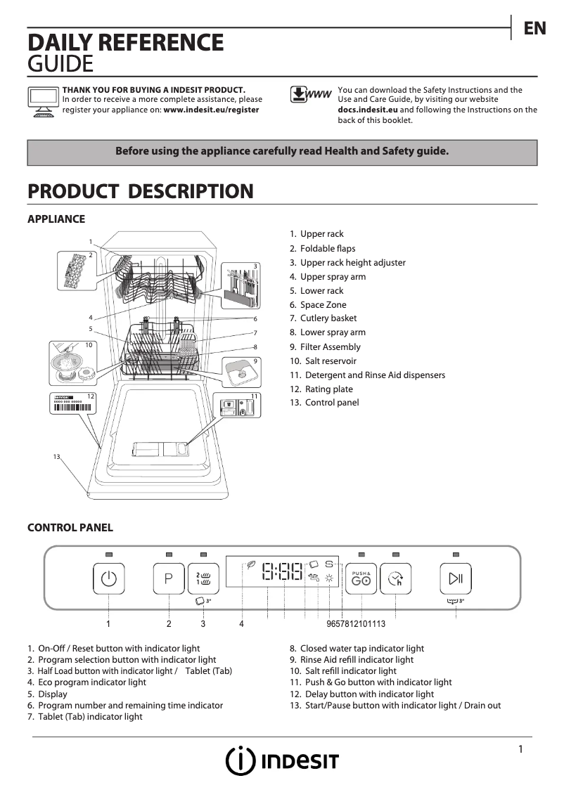 Page 1 de la notice Mode d'emploi Indesit DSFO 3T224 C S