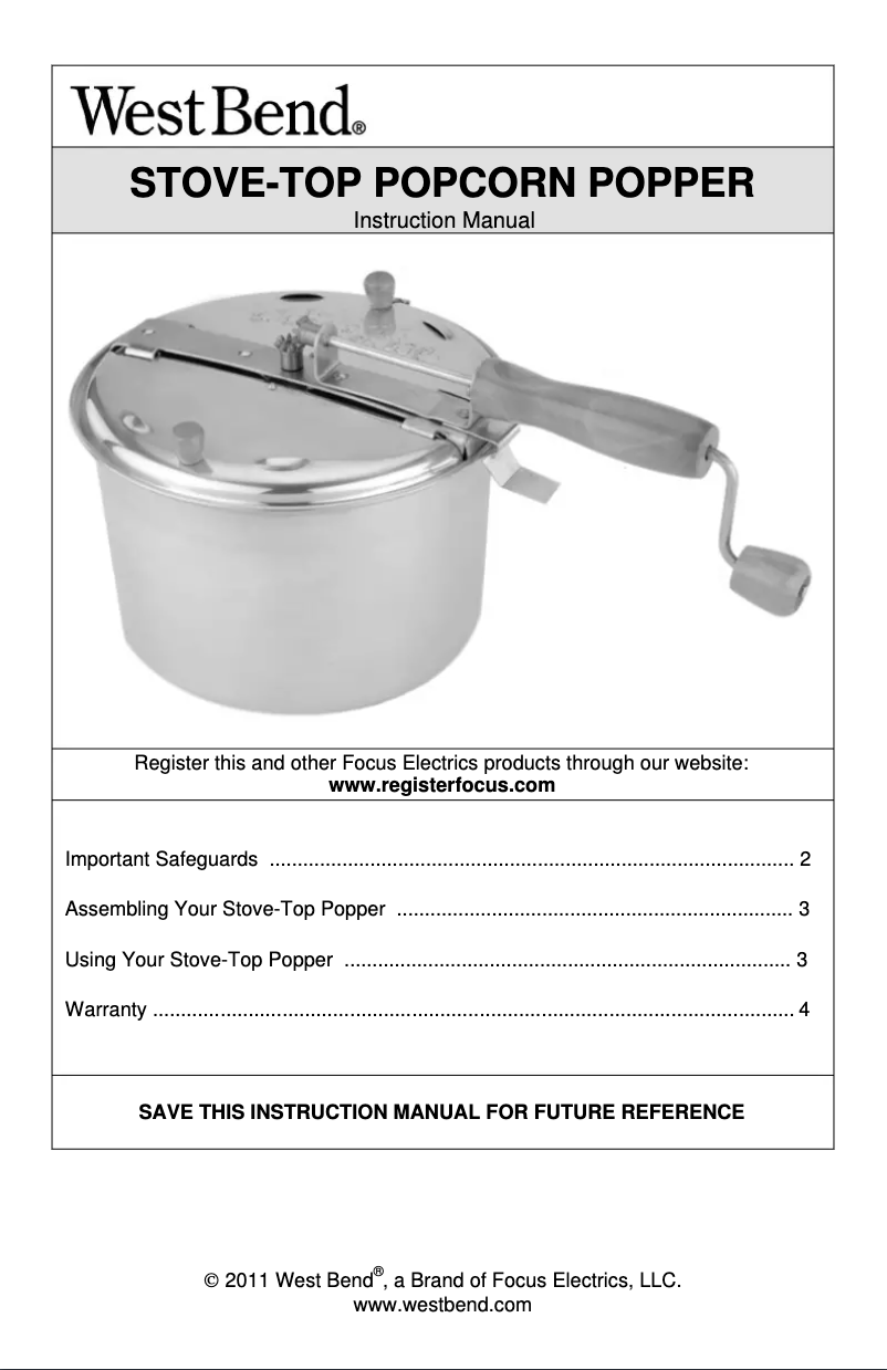 Page 1 de la notice Manuel utilisateur WestBend PC10651