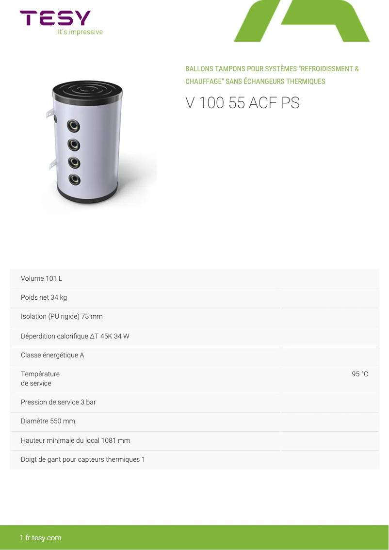 Page 1 de la notice Manuel utilisateur Tesy V 100 55 ACF PS