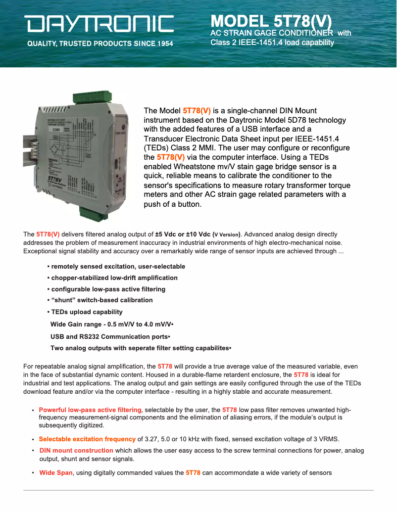 Página 1 del manual Ficha técnica Daytronic 5T78