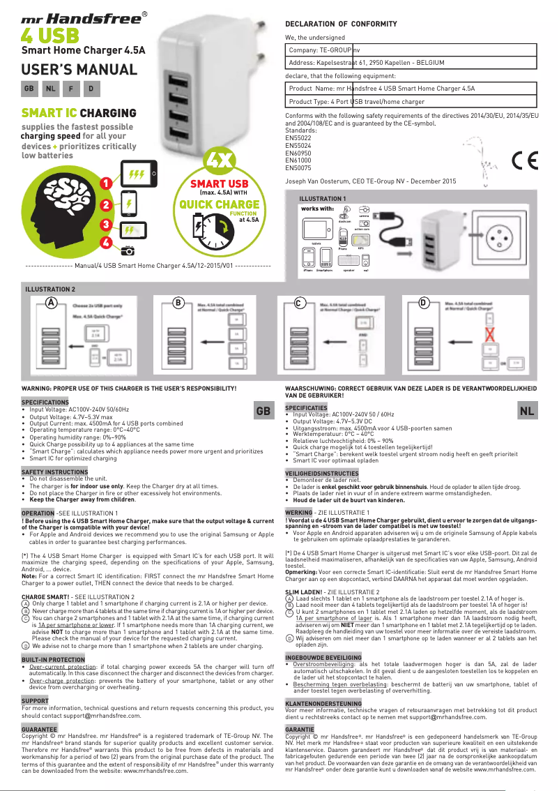 Page 1 de la notice Manuel utilisateur Mr. Handsfree 4 USB