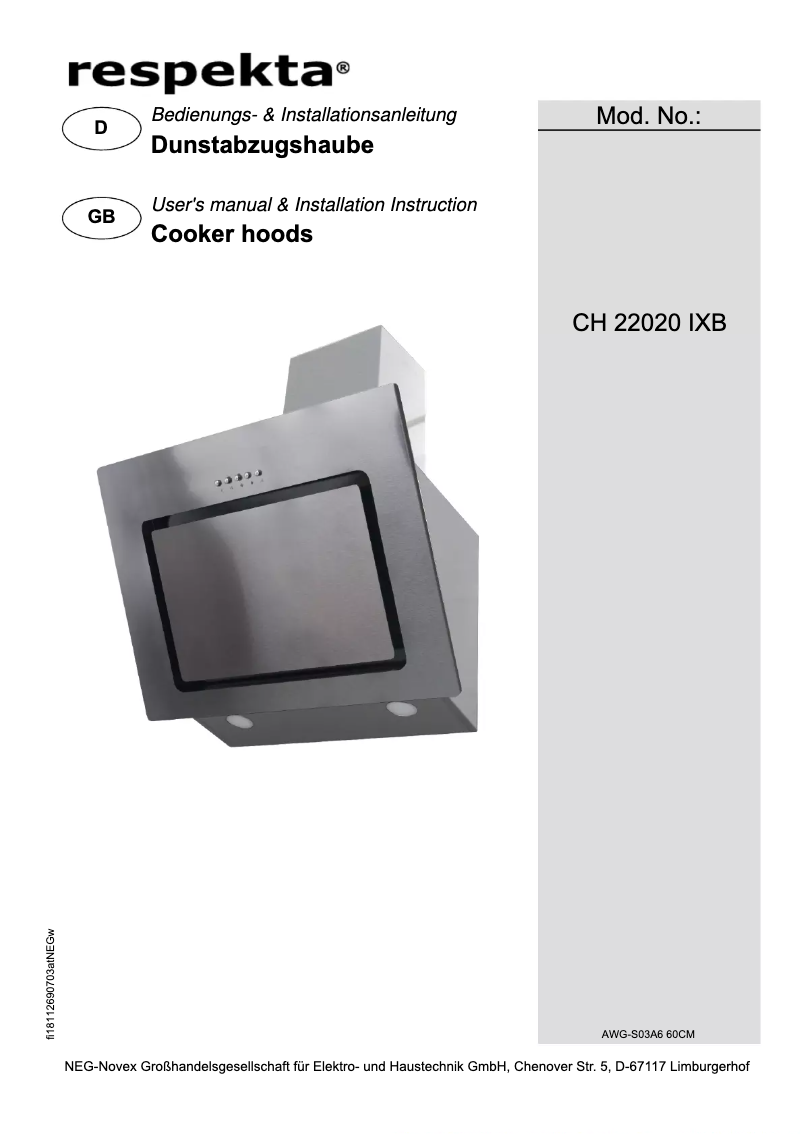 Page 1 de la notice Manuel utilisateur Respekta Numa CH22020IXB