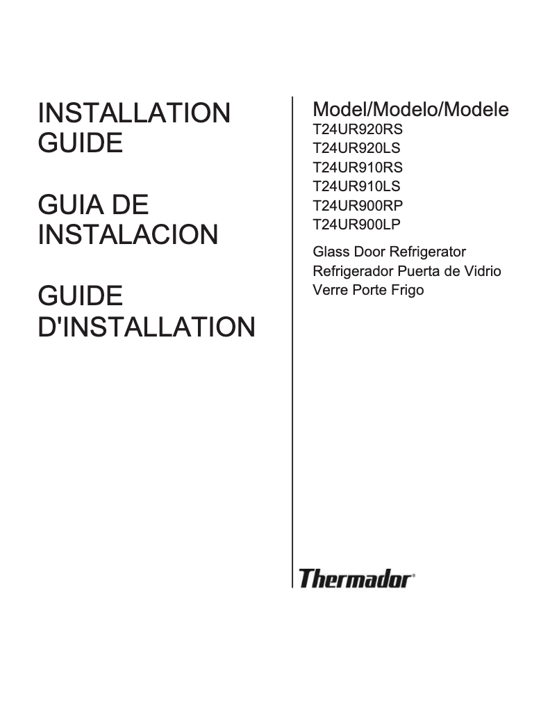 Page 1 de la notice Guide d'installation Thermador T24UR910RS
