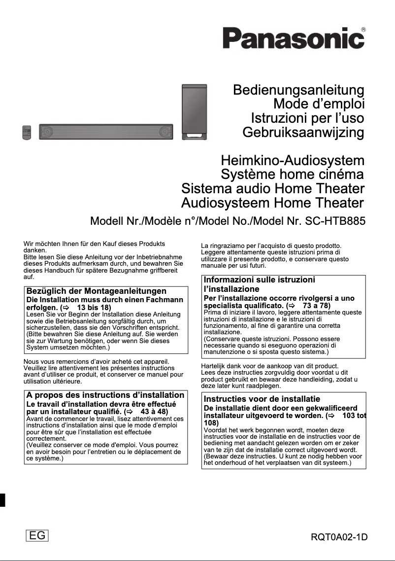 Page 1 de la notice Manuel utilisateur Panasonic SC-HTB885