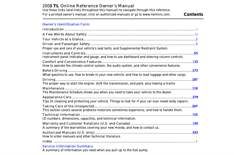 Page n°1 - Manuel utilisateur Acura TL (2003)