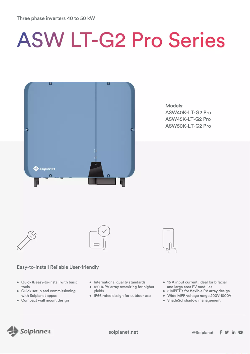 Page n°1 - Fiche technique Solplanet ASW50K-LT-G2 Pro