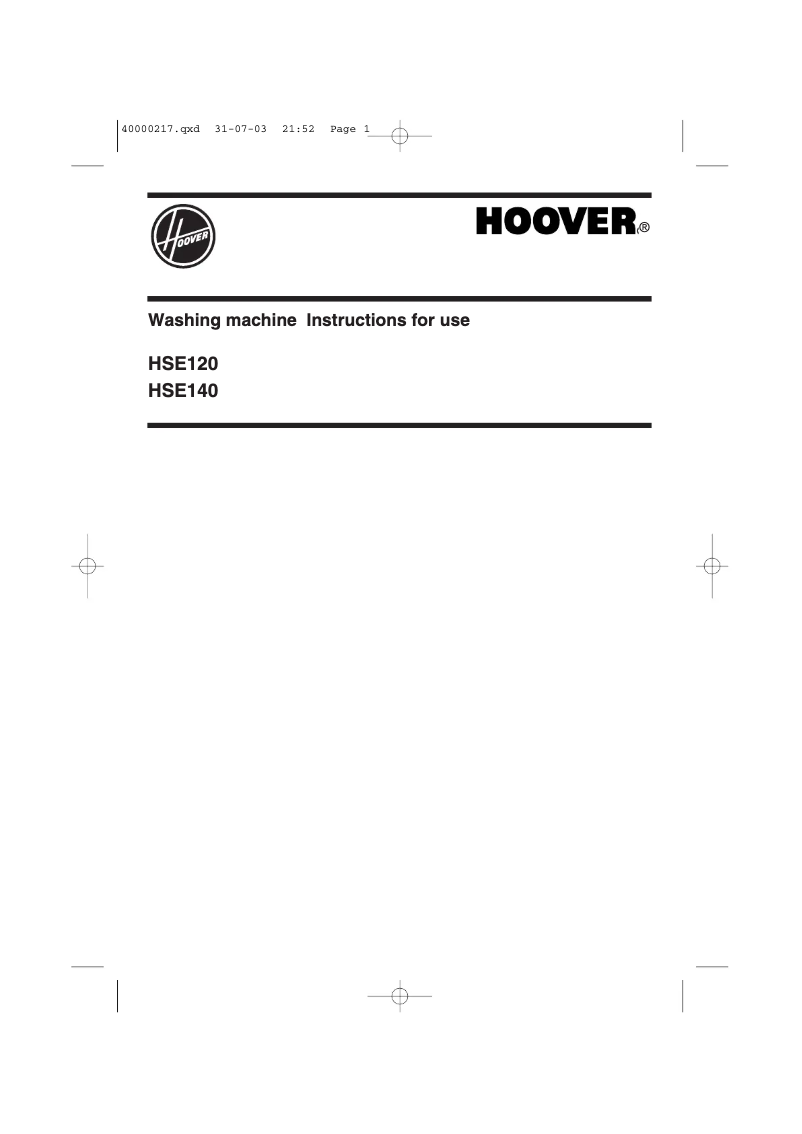 Page n°1 - Manuel utilisateur Hoover HSE 140UK