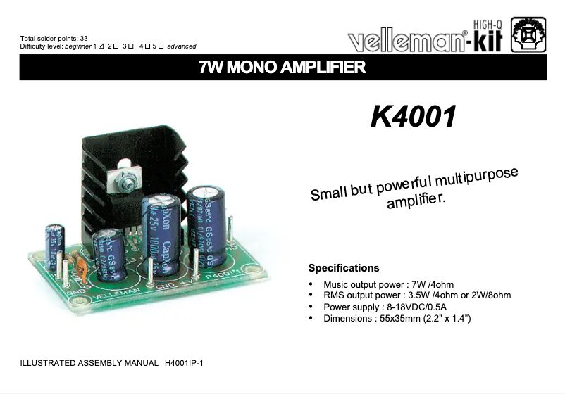 Página 1 del manual Instrucciones / montaje Velleman K4001