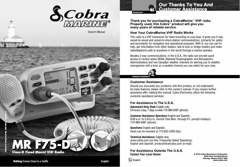 Page 1 de la notice Manuel utilisateur Cobra MR F75-D