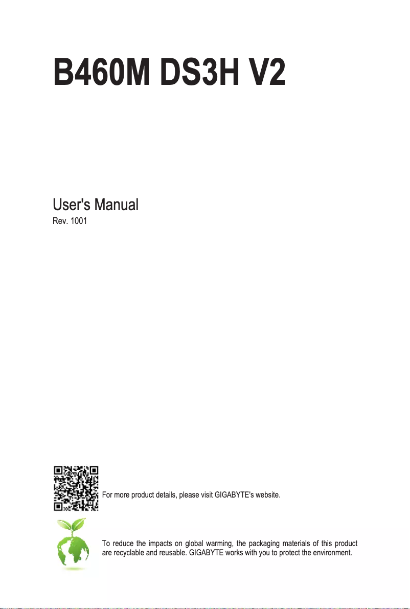 Page 1 de la notice Manuel utilisateur Gigabyte B460M DS3H V2