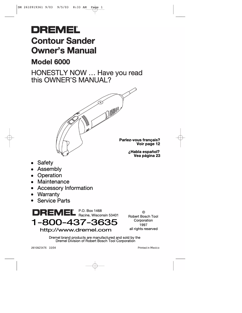 Page 1 de la notice Manuel utilisateur Dremel 6000