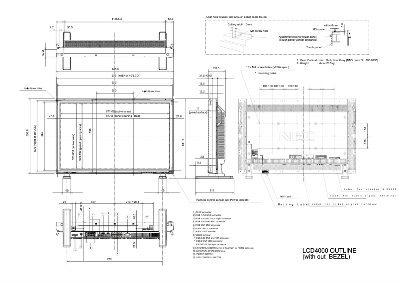 Page 1 de la notice Dessin technique NEC LCD4000