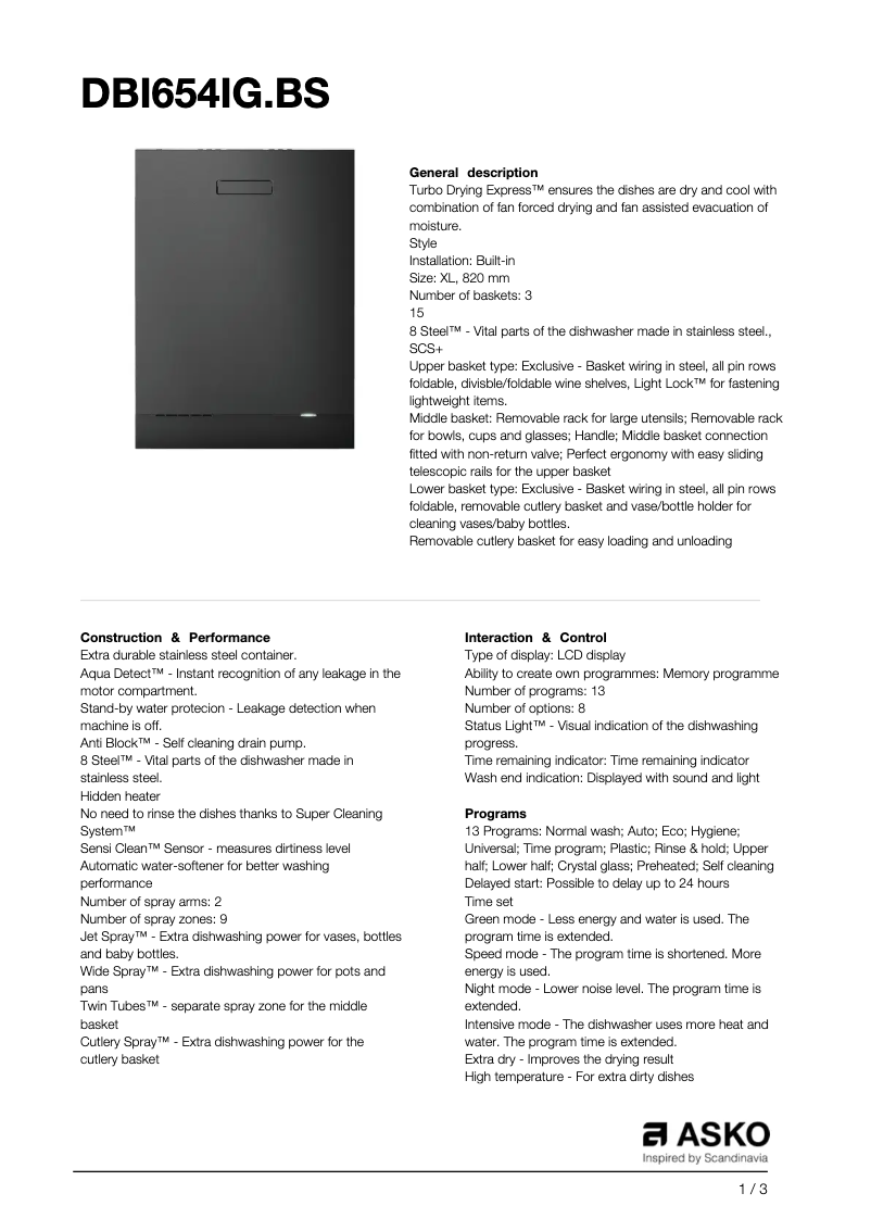 Image de la première page du manuel de l'appareil DBI654IG