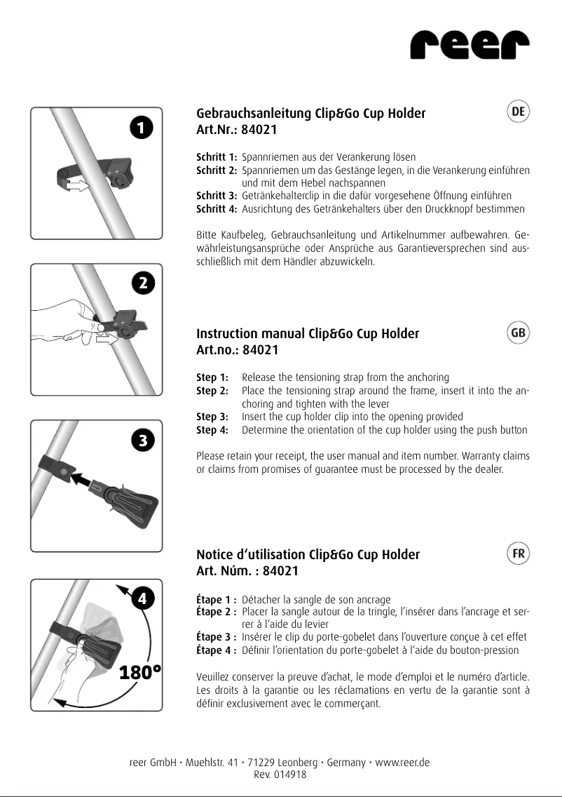 Image de la première page du manuel de l'appareil Clip&Go Cup Holder 84021