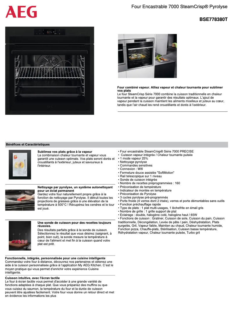 Page 1 de la notice Fiche technique AEG BSE778380T