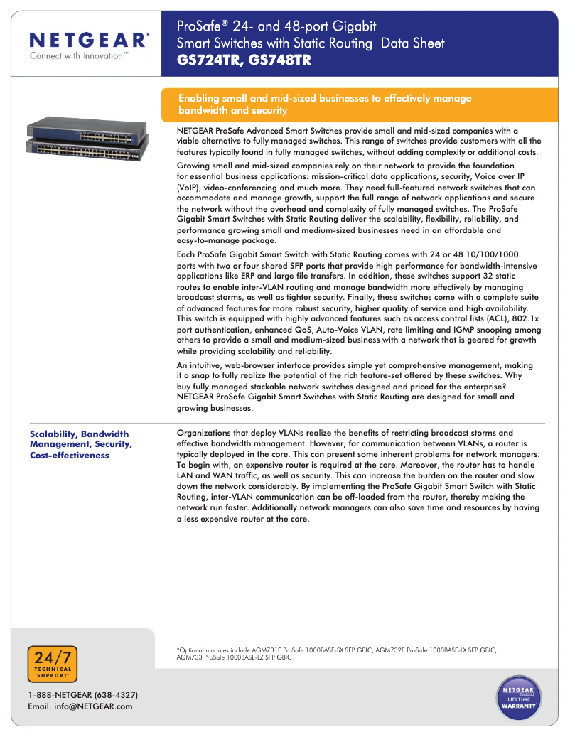 Page 1 de la notice Fiche technique Netgear GS748TR