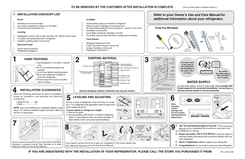 Page n°1 - Guide d'installation Frigidaire GLHS36EEQ