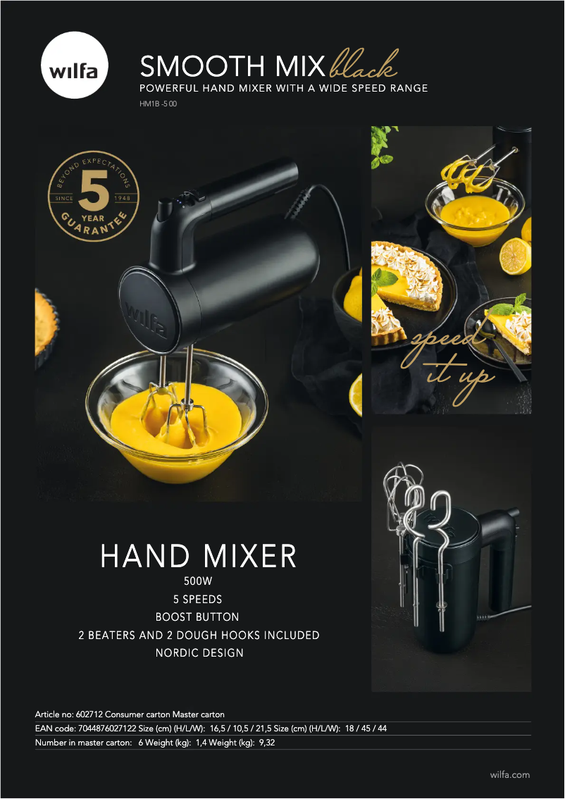 Page 1 de la notice Fiche technique Wilfa Smooth Mix HM1B-500