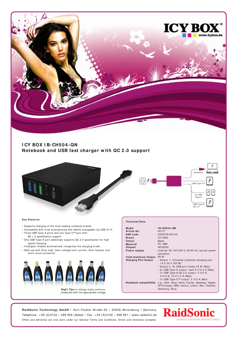 Page 1 de la notice Fiche technique Icy Box IB-CH504-QN