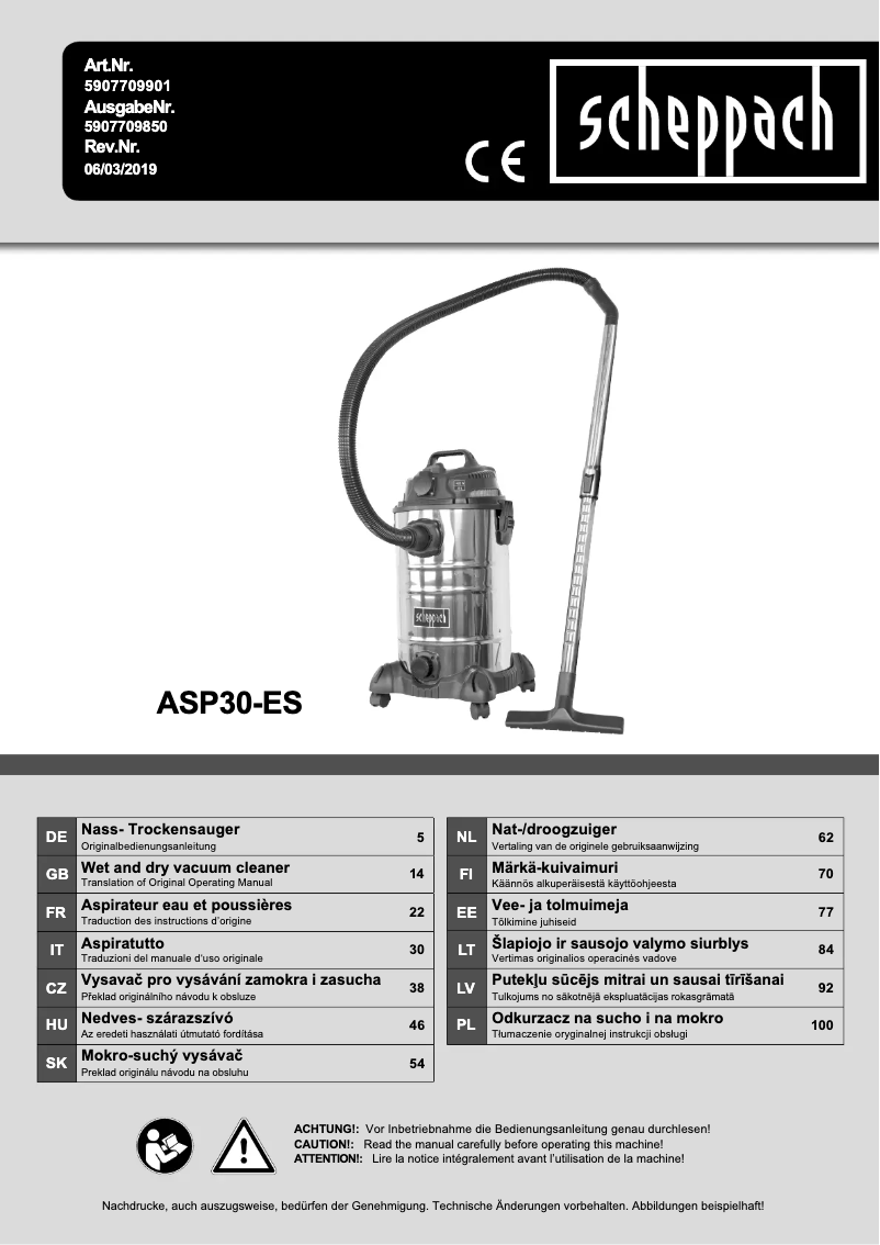 Page 1 de la notice Manuel utilisateur Scheppach ASP30-ES