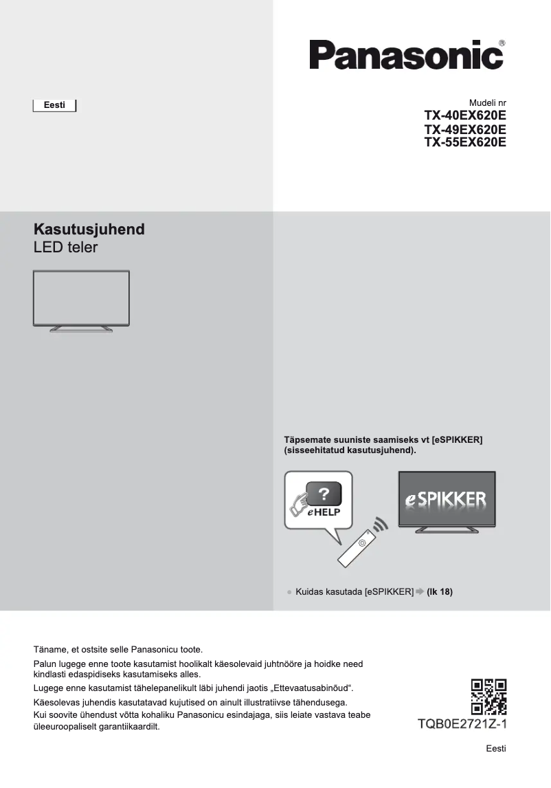 Page 1 de la notice Manuel utilisateur Panasonic Viera TX-55EX620E