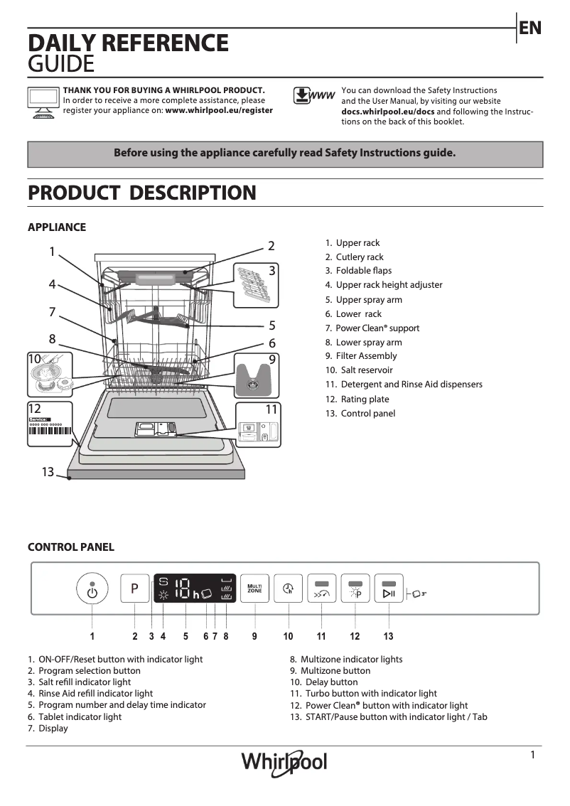 Page 1 de la notice Manuel utilisateur Whirlpool WIO 3T226 PFG