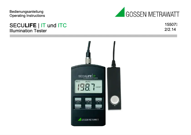 Page 1 de la notice Manuel utilisateur Gossen Metrawatt SECULIFE IT