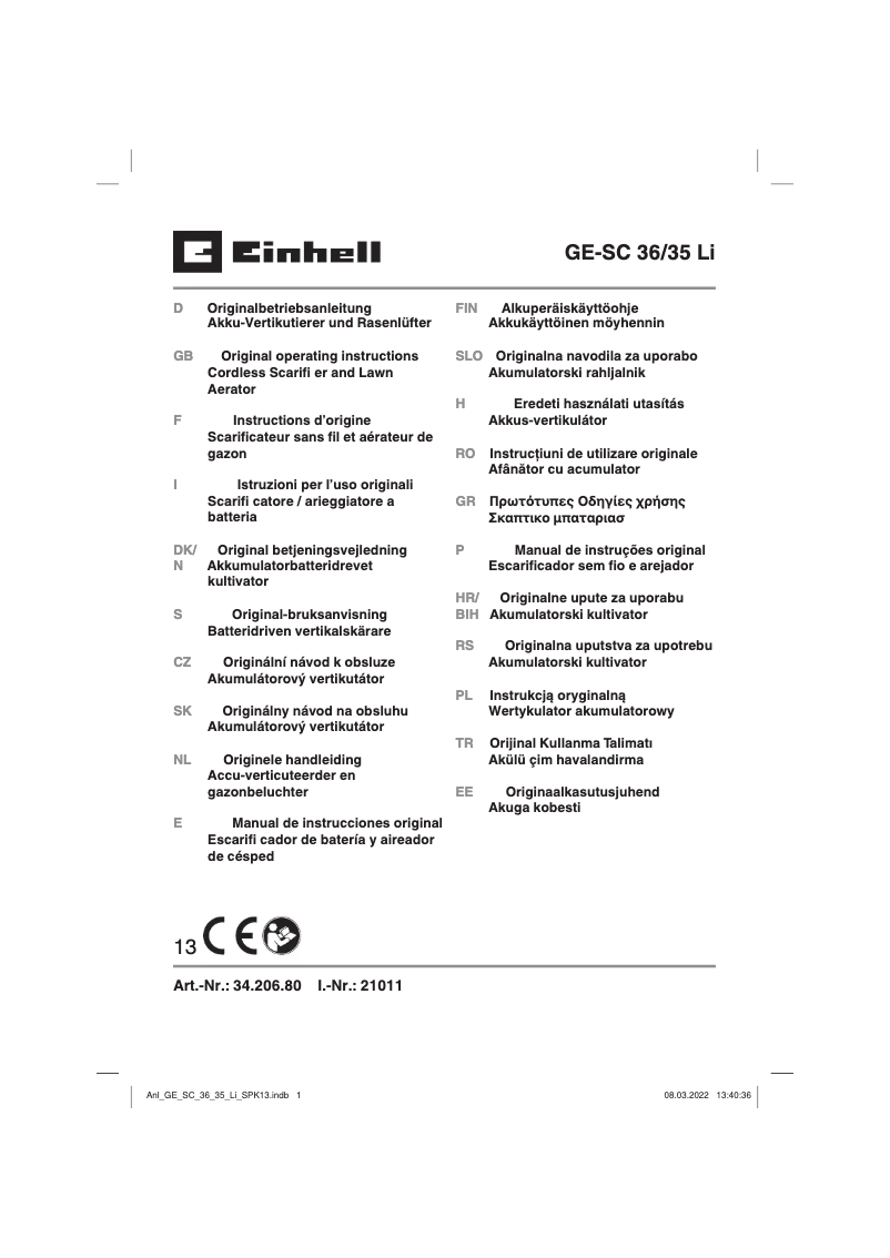 Page n°1 - Manuel utilisateur Einhell GE-SC 36/35 Li