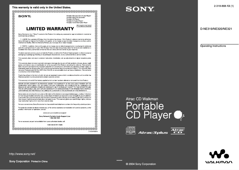 Page n°1 - Manuel utilisateur Sony D-NE320