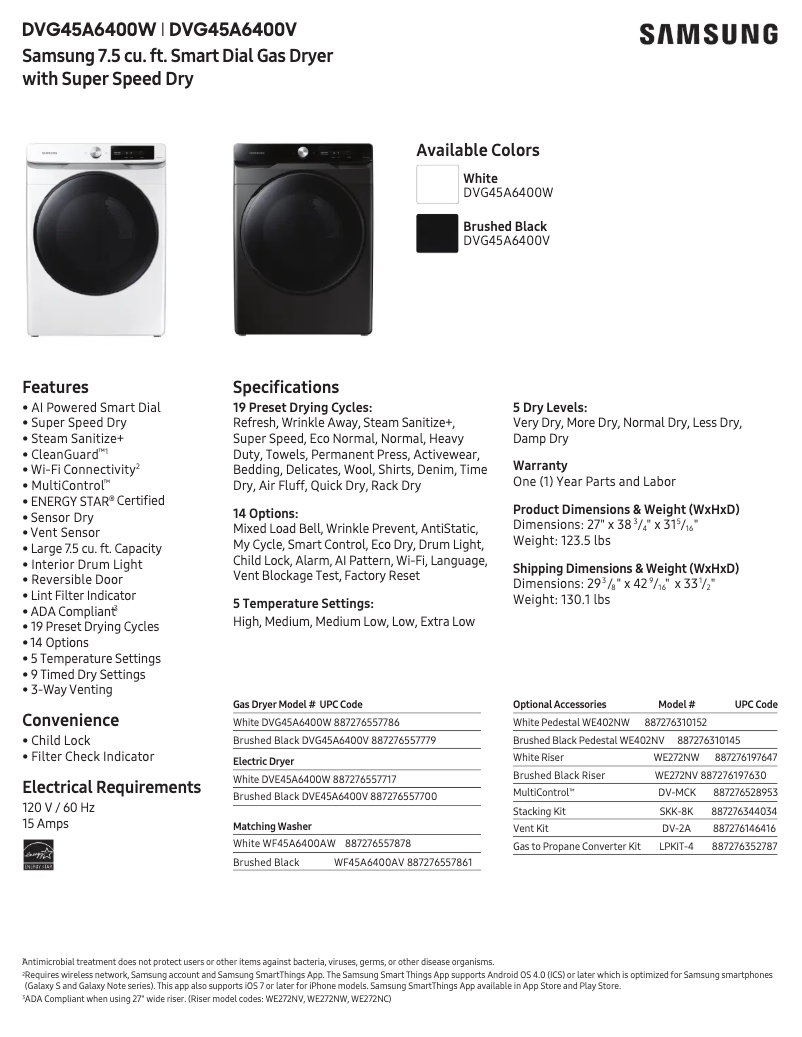 Page n°1 - Fiche technique Samsung DVG45A6400V