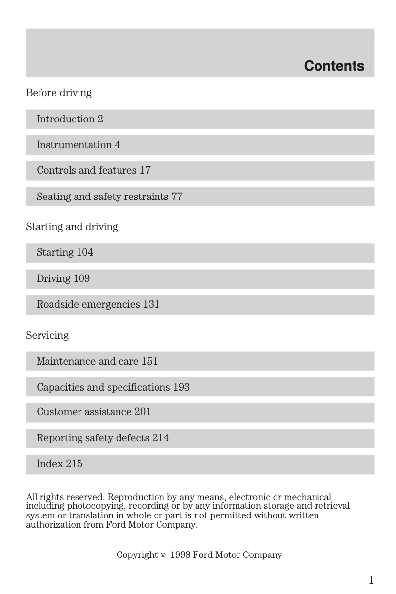 Page 1 de la notice Mode d'emploi Ford Expedition (1999)