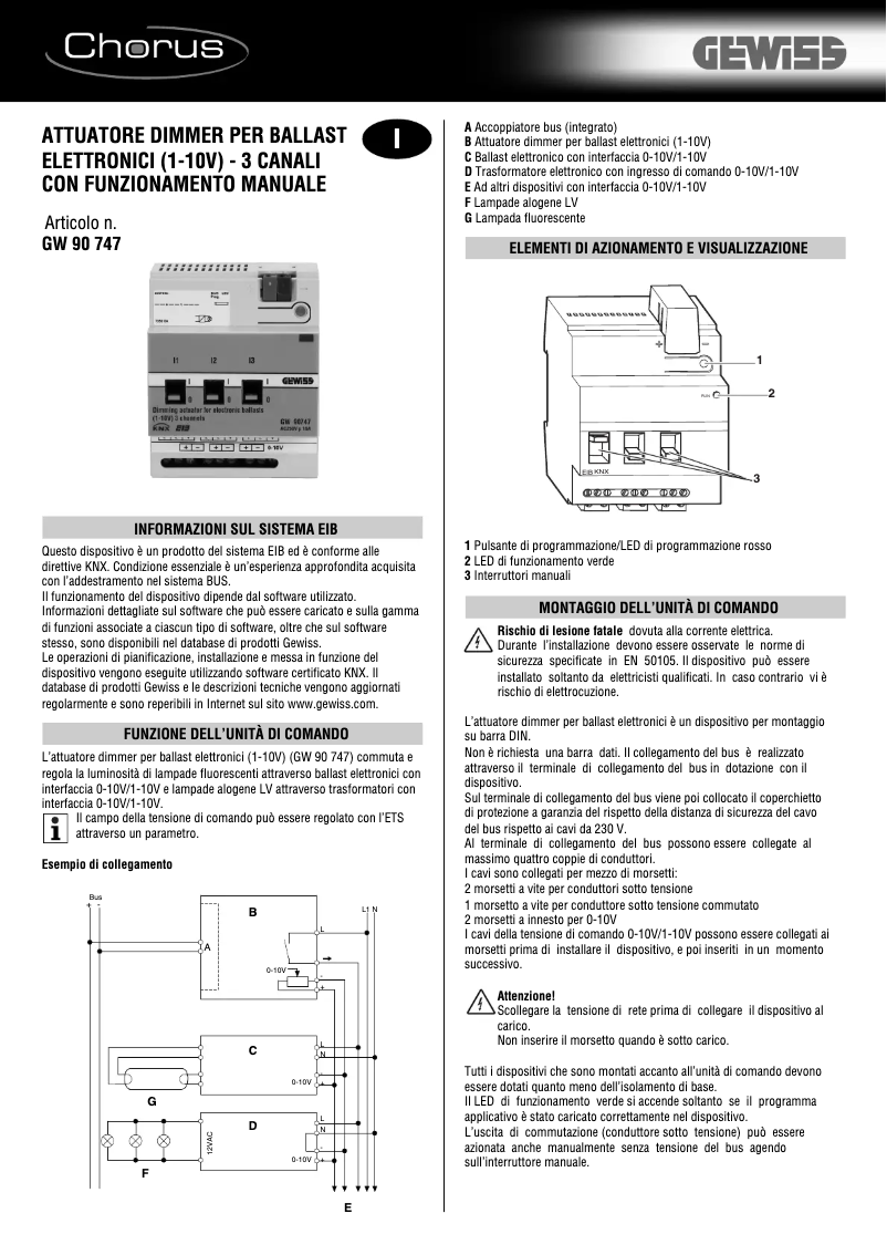 Page 1 de la notice Manuel utilisateur Gewiss GW90747
